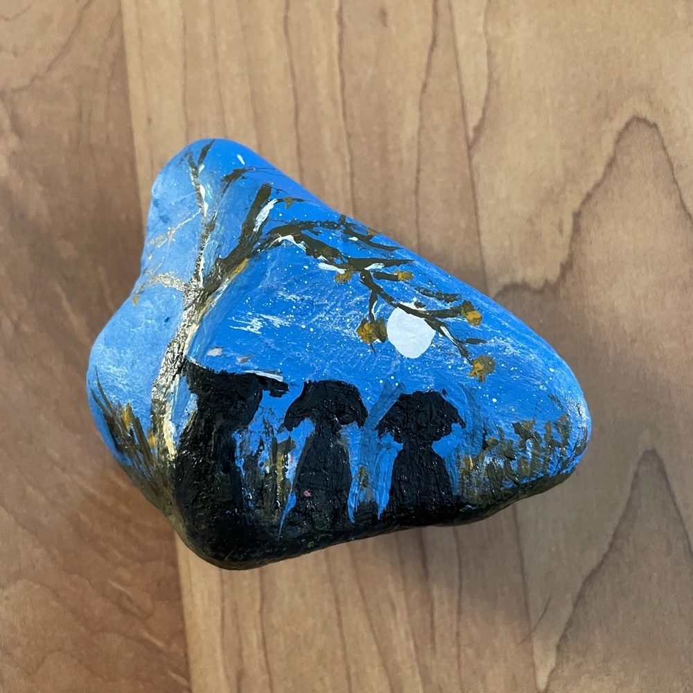 Hand Painted Rock Art (under the moon Dogs)..... Cartoon 2”.5x2”.5